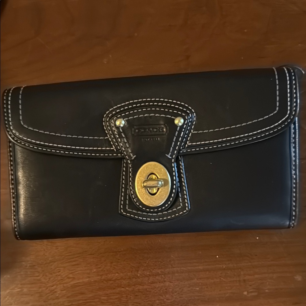 Coach Black Leather Wallet with Gold Accent